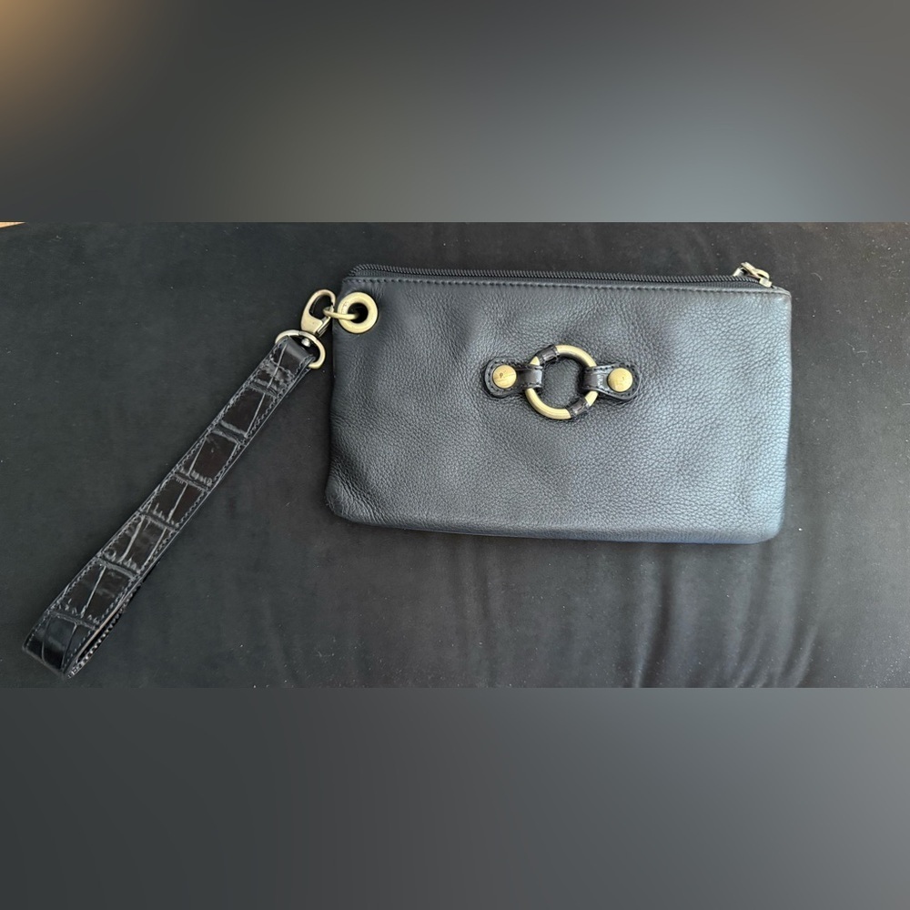 Clarks | Black Leather Clutch Wristlet | Gold Hardware